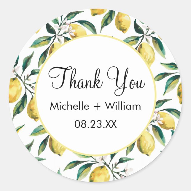 Sticker Rond Motif moderne  aquarelle Mariage Lemon (Devant)