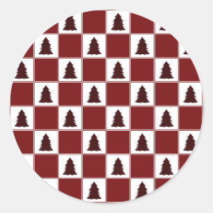 Sticker Rond Motif moderne Red Buffalo Plaid Christmas Tree