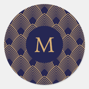 Sticker Rond Motif Monogram Gold et Blue Art Déco