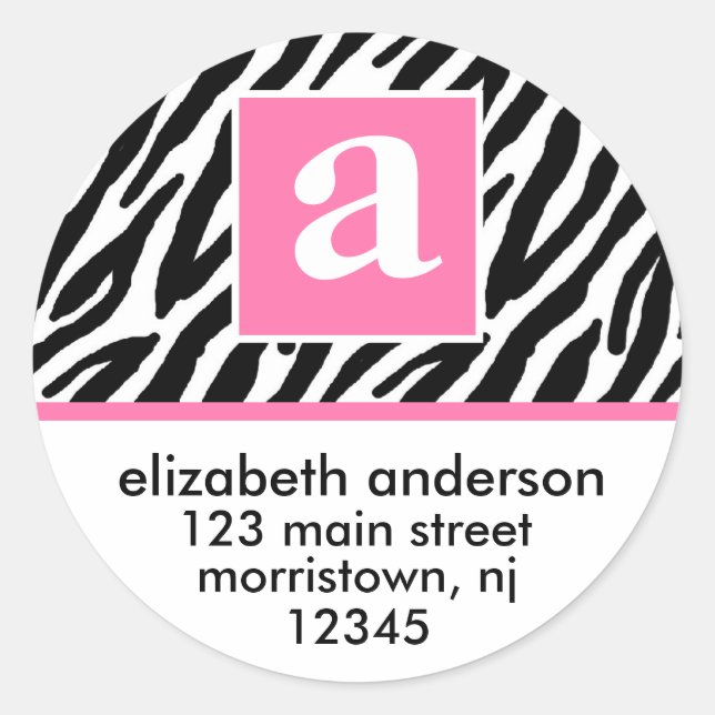 Sticker Rond Motif Monogramme et zèbre (Devant)