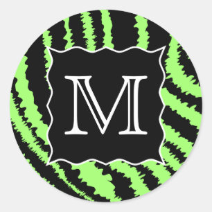 Sticker Rond Motif Monogramme Lime vert et noir Zèbre