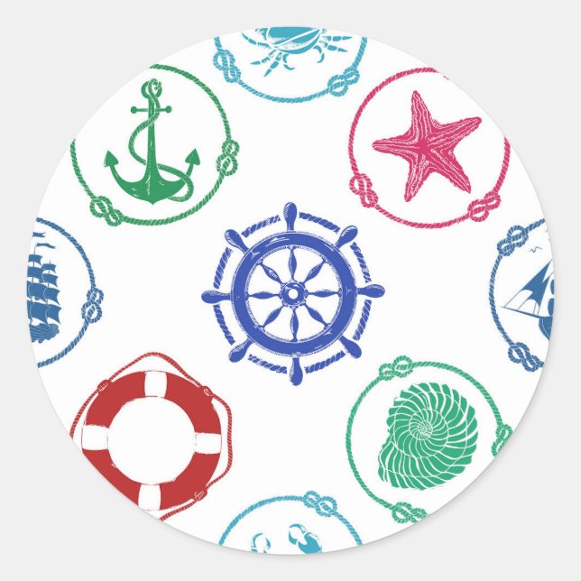Sticker Rond Motif nautique coloré (Devant)