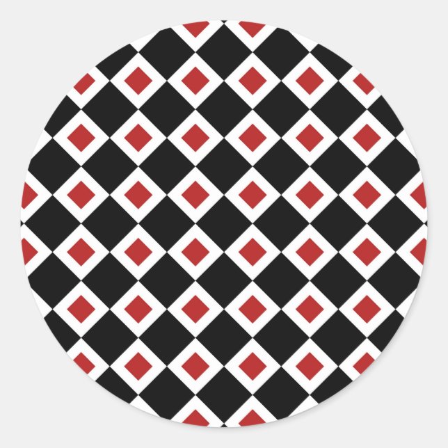 Sticker Rond Motif noir, blanc, diamant rouge (Devant)