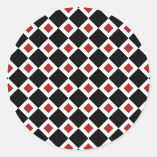 Sticker Rond Motif noir, blanc, diamant rouge