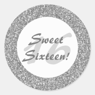 Sticker Rond Motif Parties scintillant argent ressemblant à du