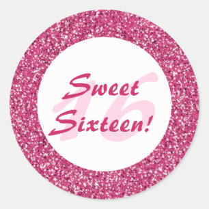 Sticker Rond Motif Parties scintillant rose comme Sweet sixteen