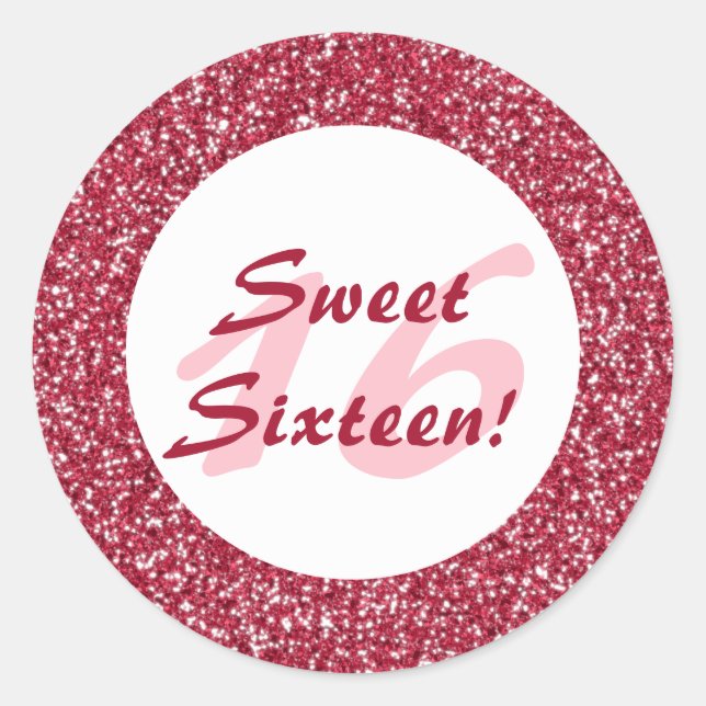 Sticker Rond Motif Parties scintillant rouge Sweet sixteen (Devant)