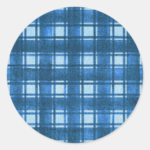 Sticker Rond Motif Plaid bleu et blanc moderne Denim