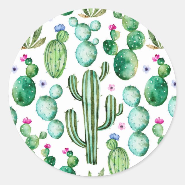Sticker Rond Motif Plante Cactus aquarelle (Devant)