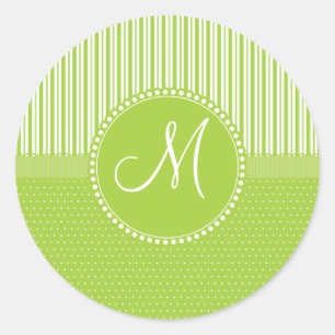 Sticker Rond Motif Pois des bandes vertes Monogrammes personnal