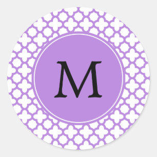 Sticker Rond Motif Quatrefoil Monogram Lavender