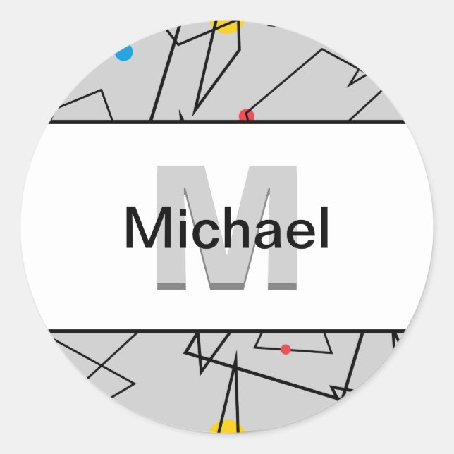 Sticker Rond Motif rétro géométrique angulaire Monogramme (Devant)
