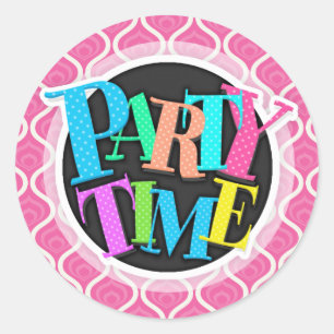 Sticker Rond Motif rétro rose clair et blanc