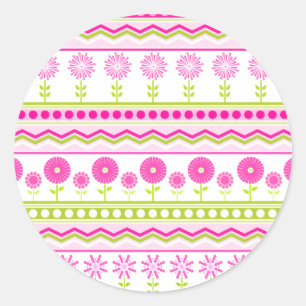 Sticker Rond Motif rose doux avec fleurs et points