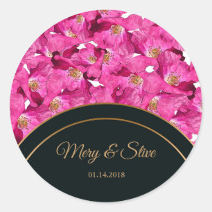 Sticker Rond Motif rose pavot floral.Monogramme.