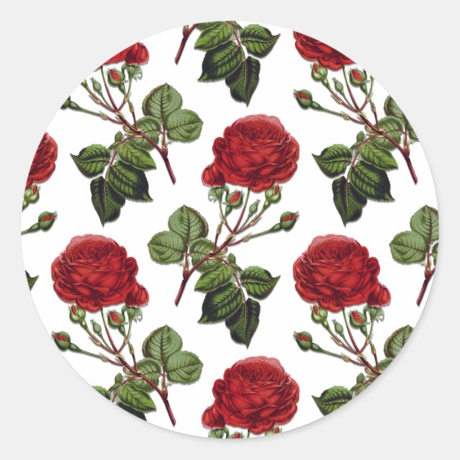 Sticker Rond Motif Rose Red Long Stem (Devant)