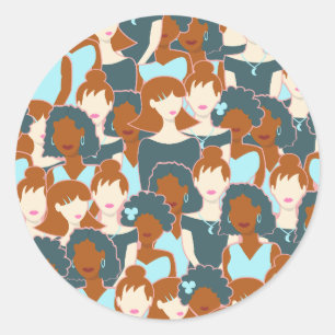 Sticker Rond Motif sans couture avec filles noires et blanches