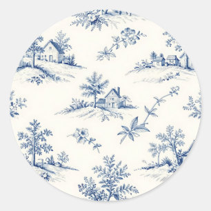 Sticker Rond Motif sans couture de toile de Jouy de campagne