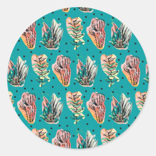 Sticker Rond Motif Succulent de Cactus Graphique Abstrait