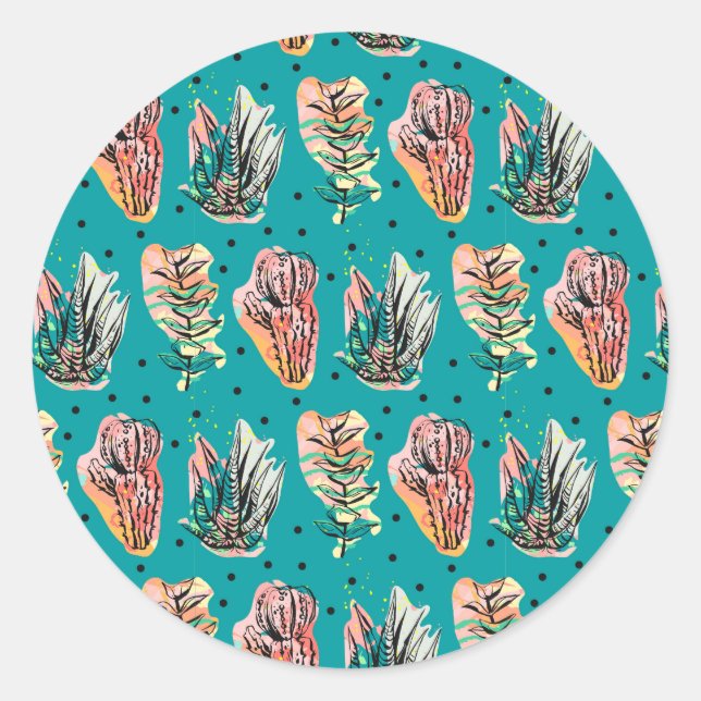 Sticker Rond Motif Succulent de Cactus Graphique Abstrait (Devant)