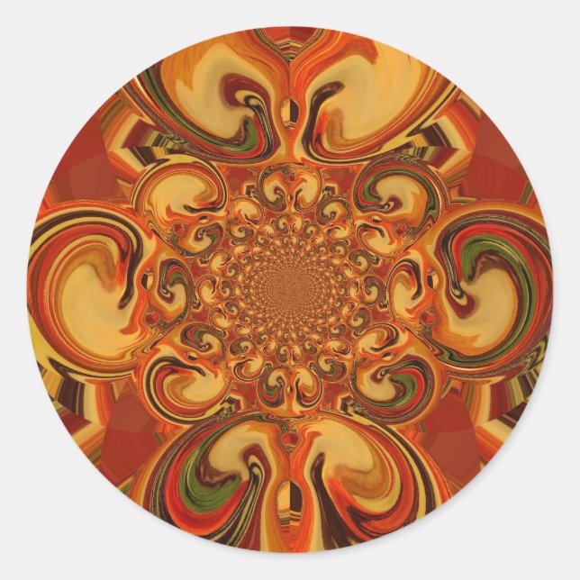 Sticker Rond Motif tourbillonnant : Tons d'orange, Brown et ver (Devant)