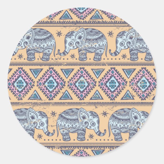 Sticker Rond Motif tribal Blue Ethnic Elephant (Devant)