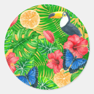Sticker Rond Motif tropical