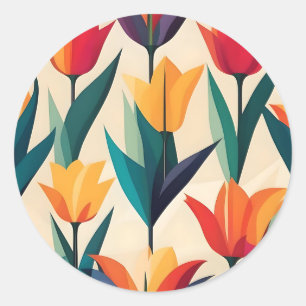 Sticker Rond Motif Tulipe géométrique moderne