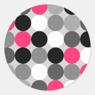 Sticker Rond Motif vectoriel points rose et blanc