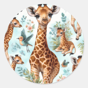 Sticker Rond Motif vintage Cute Baby Giraffe 