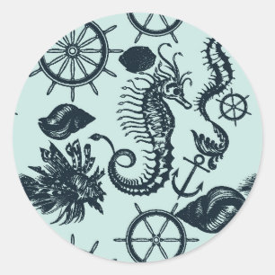 Sticker Rond Motif vintage d'animal de mer