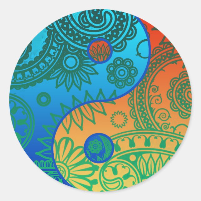 Sticker Rond Motif Yin Yang orange et bleu (Devant)