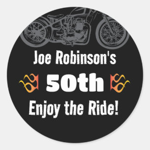 Sticker Rond Moto avec flammes 50ème ou tout anniversaire