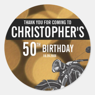 Sticker Rond Moto thème, 50ème anniversaire, Or et noir