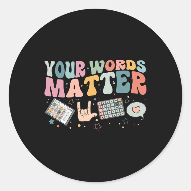 Sticker Rond Mots Matière Thérapie de la parole Langue Patholog (Devant)