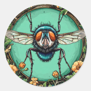 Sticker Rond Mouche de dessin animé amusante avec une esthétiqu
