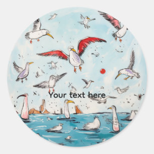 Sticker Rond Mouette, oiseau, oiseaux volants