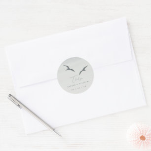 Sticker Rond mouettes gris mariage merci