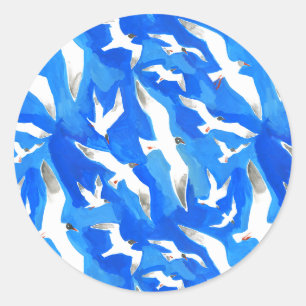 Sticker Rond Mouettes volantes sur bleu ciel