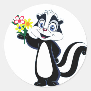 Sticker Rond Mouffette amicale avec des fleurs