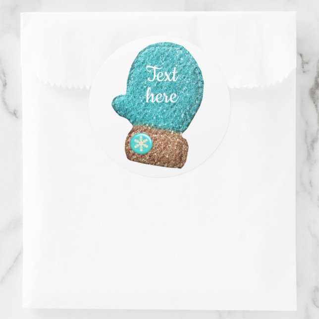 Sticker Rond Moufle d'hiver mignon flocon bleu brun (Sac)