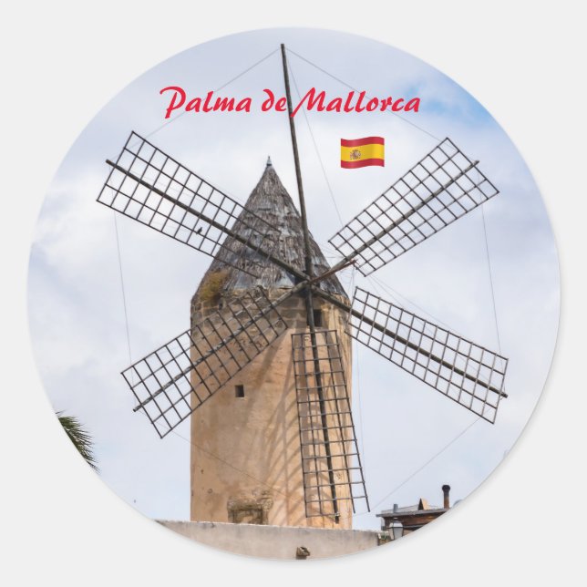 Sticker Rond Moulin traditionnel à Palma de Mallorca - Espagne (Devant)