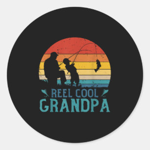Sticker Rond Moulinet de pêche vintage Grand-père cool pêcheur 