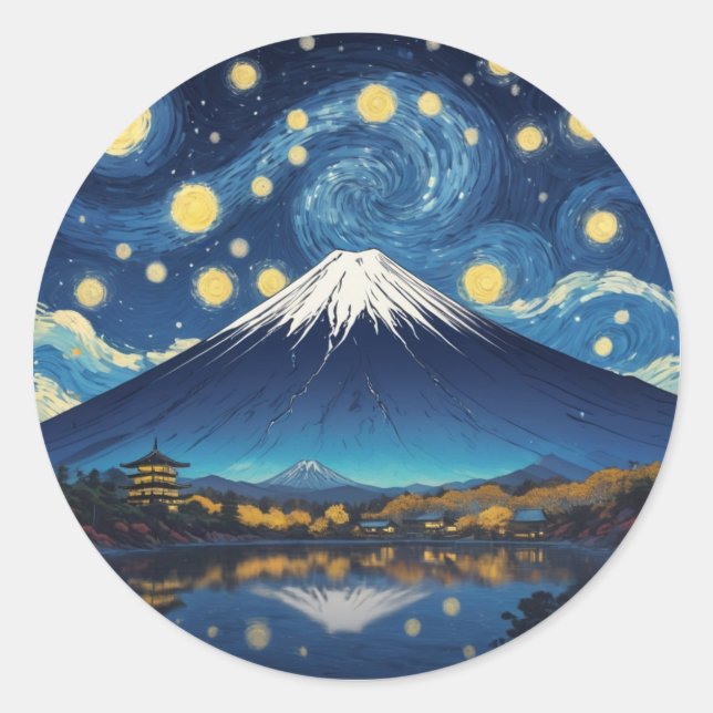 Sticker Rond mount fuji at starry night (Devant)