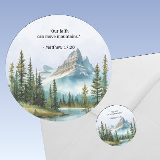 Sticker Rond Mountain Landscape Bible Verse Blue Mist