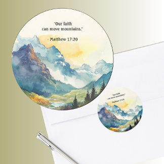 Sticker Rond Mountain Landscape Bible Verse Coral