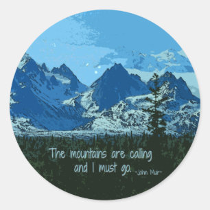 Sticker Rond Mountain Peaks digital art - John Muir quote