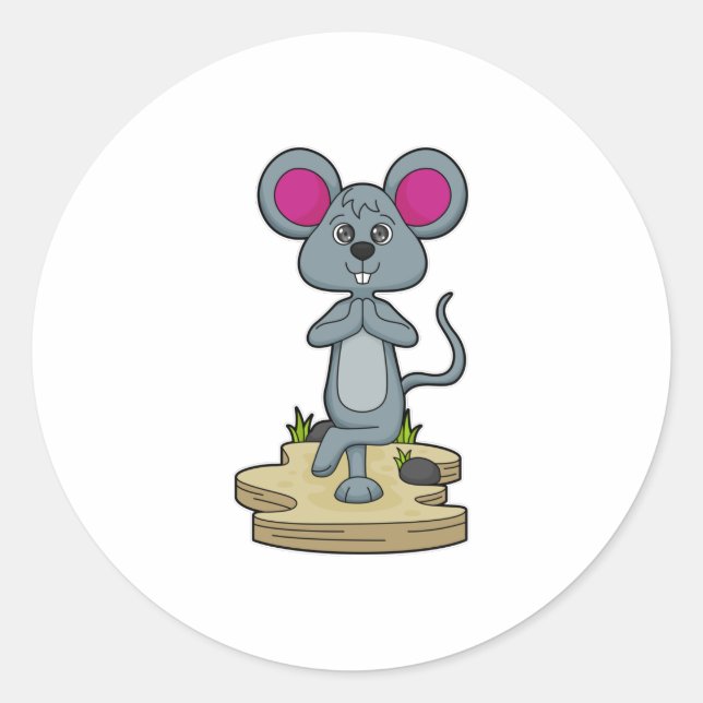 Sticker Rond Mouse at yoga (Devant)