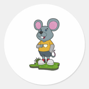 Sticker Rond Mouse with Coffee cup