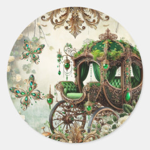 Sticker Rond Mousse Enchantée et Carrosse Émeraude au Clair de 